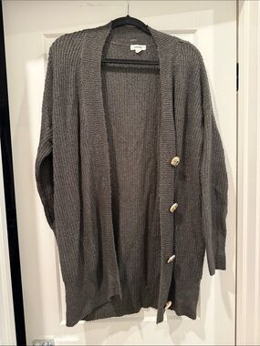 Garage Charcoal Gray Button-Front Ribbed Open Cardigan